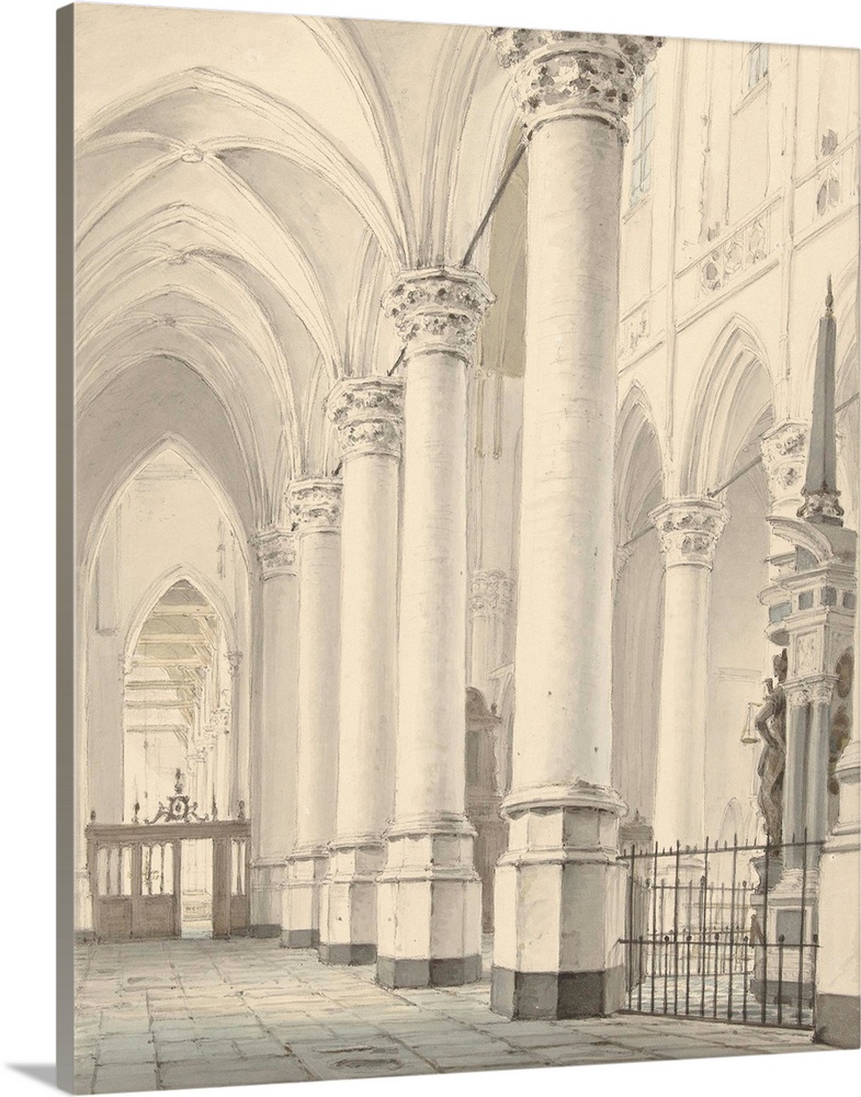 Interior of the New Church in Delft, by Johannes Jelgerhuis, 1819, Dutch watercolor painting.