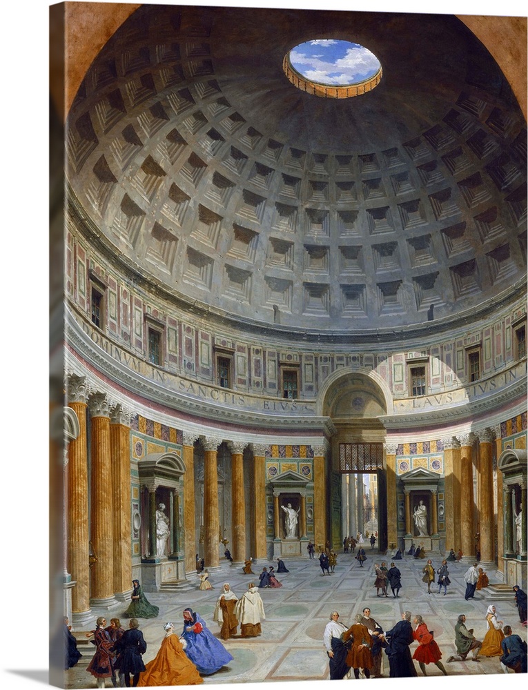 Interior of the Pantheon, Rome, by Giovanni Paolo Panini, 1734, Italian painting, oil on canvas. Pantheon, built 118128 AD...