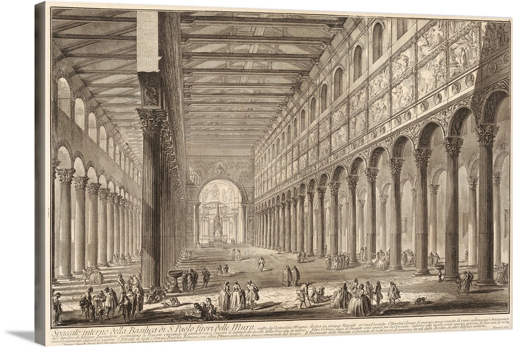 Internal cross-section of St. Paul Outside the Walls, by Giovanni Battista Piranesi, 1748-49, Italian print, engraving. Co...