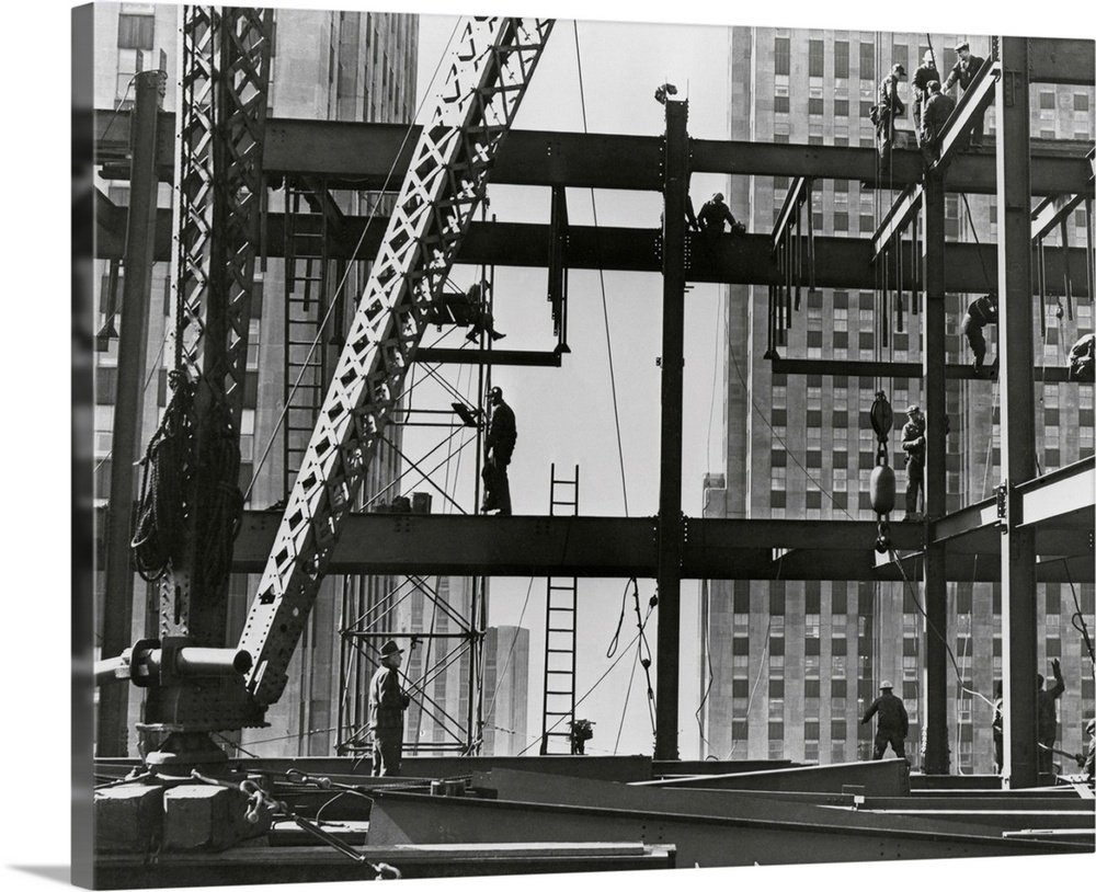 Iron Workers Raise Steel At 32nd Floor Of Esso Building In New York City