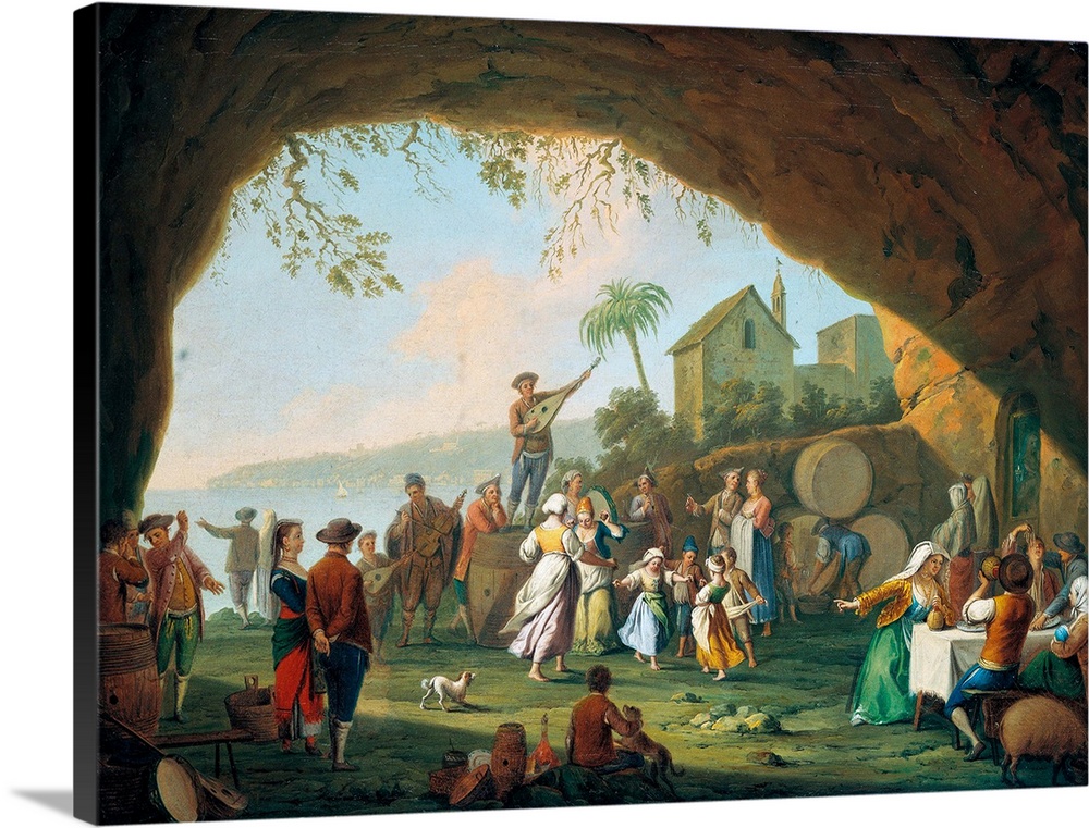 Tarantella with Posillipo on the Background (Tarantella con Posillipo sullo sfondo), by Pietro Fabris, 18th Century, oil o...