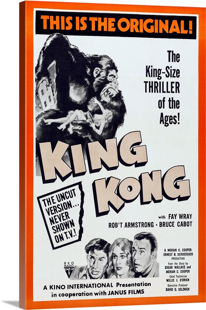 KING KONG, US 1960s reissue poster art, bottom from left: Bruce Cabot, Fay Wray, Robert Armstrong, 1933.