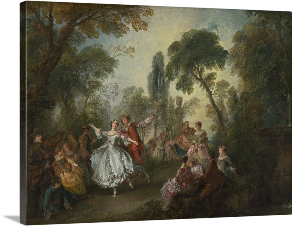 La Camargo Dancing, by Nicolas Lancret, 1730, French painting, oil on canvas. Stylishly dressed spectators assembled in sm...
