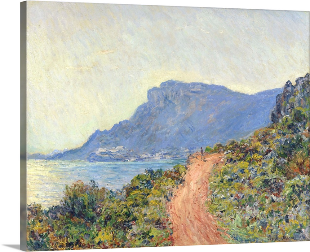La Corniche near Monaco, Claude Monet, 1884. French painting, oil on canvas. Monet used an Impressionist light palette of ...