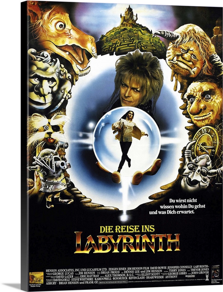 Labyrinth, (AKA Die Reise Ins Labyrinth), German Poster, David Bowie, Jennifer Connelly, 1986.