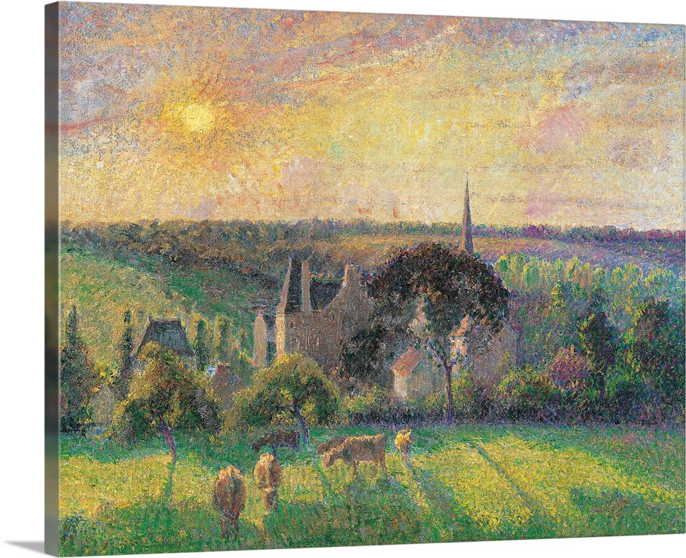 Landscape at Eragny with Church and Farm, by Camille Pissarro, 1895 about, 19th Century, oil on canvas, cm 60 x 73,4 - Fra...