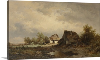 Landscape with Huts on the Heath, 1830-94, Dutch oil painting