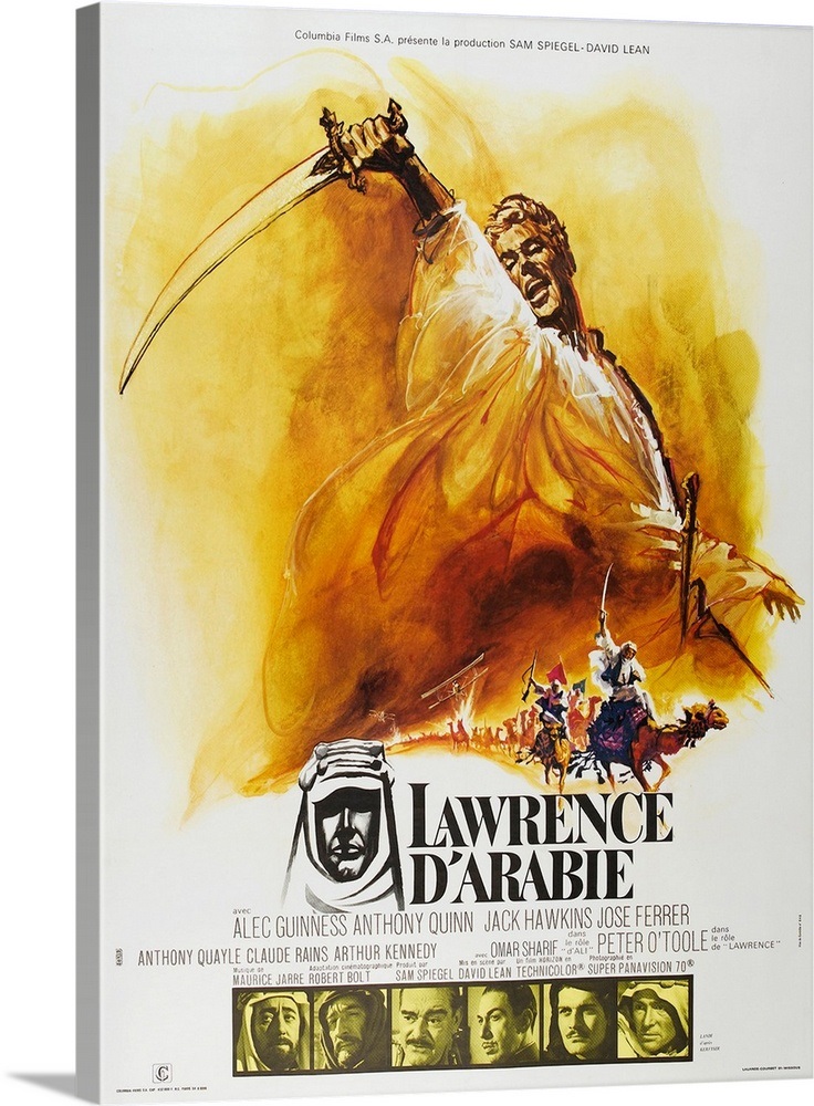 Lawrence Of Arabia, French Poster, 1962 Wall Art, Canvas Prints, Framed