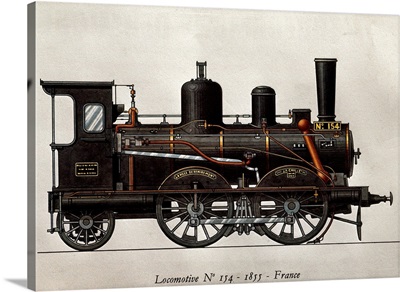 Locomotive, 1855, French Colored Engraving