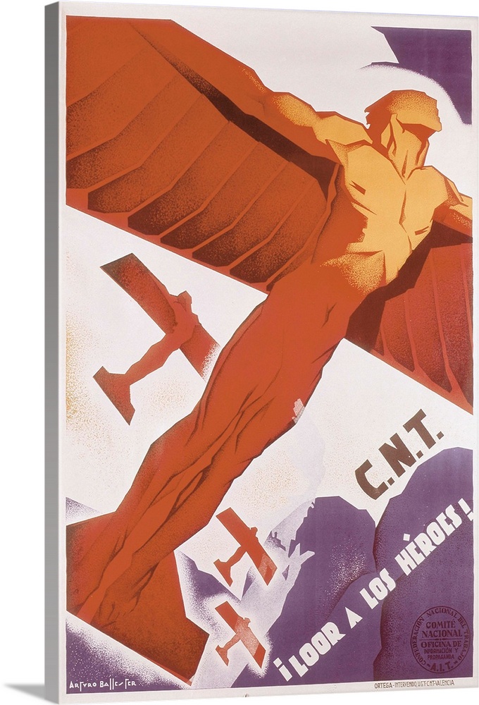 Spanish Civil War (1936-1939). Loor for heroes. Poster by Arturo Ballester edited by CNT. -