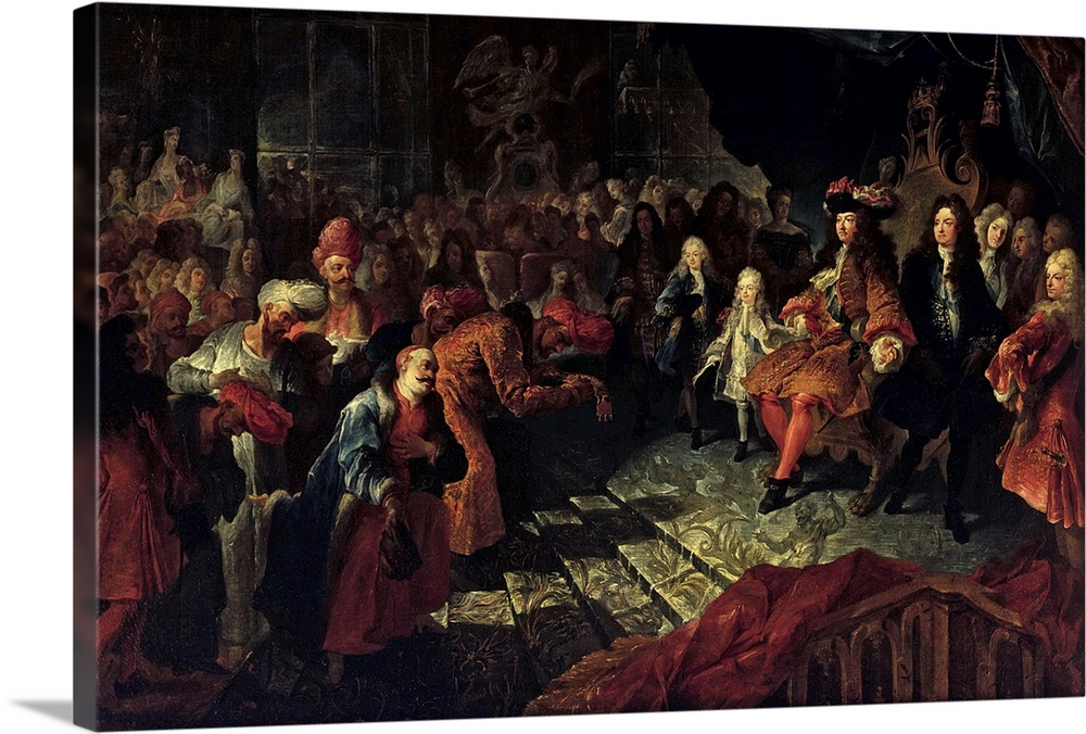 4340, Charles Antoine Coypel, French School. Louis XIV receiving the Persian Ambassador Mohammed Reza Beg in the Galerie d...