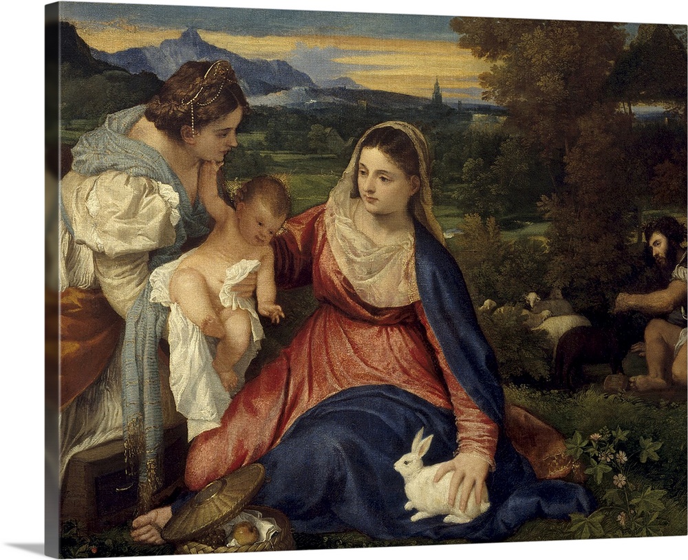 4206, Titian, Italian School. Madonna and Child with St. Catherine, also known as The Virgin with the Rabbit. Oil on canva...