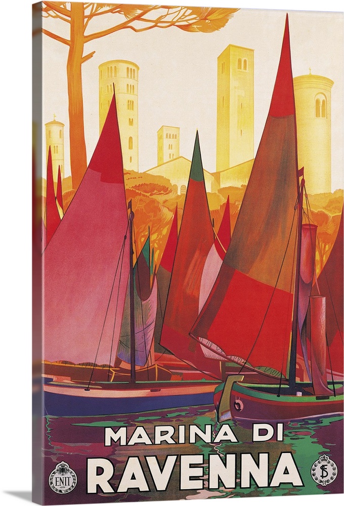 private collection. Advertising poster Marina di Ravenna towers sails boats red sea. (159995) Everett Collection\Mondadori...
