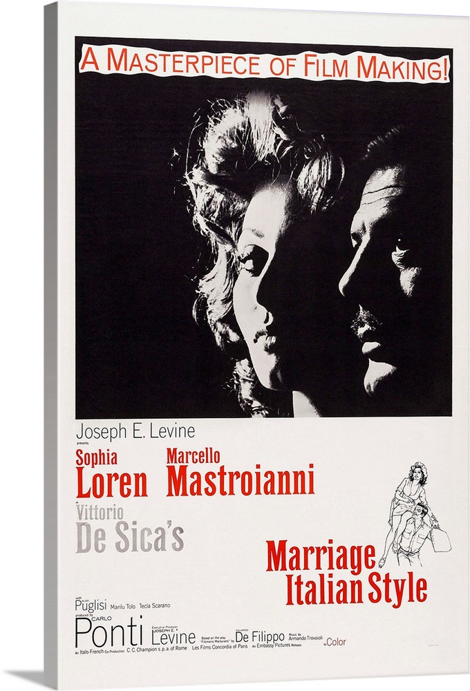 Marriage Italian Style, (aka Matrimonio All'Italiana), Italian Poster, Sophia Loren, Marcello Mastroianni, 1964.