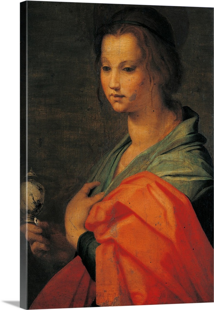 Italy, Lombardy, Milan, Brera art gallery. All. Magdalene young woman bust half profile red drape ampulla drapery. (102884...