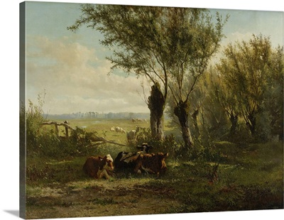Meadow near Oosterbeek, by Gerard Bilders, 1860 Dutch painting, oil on canvas
