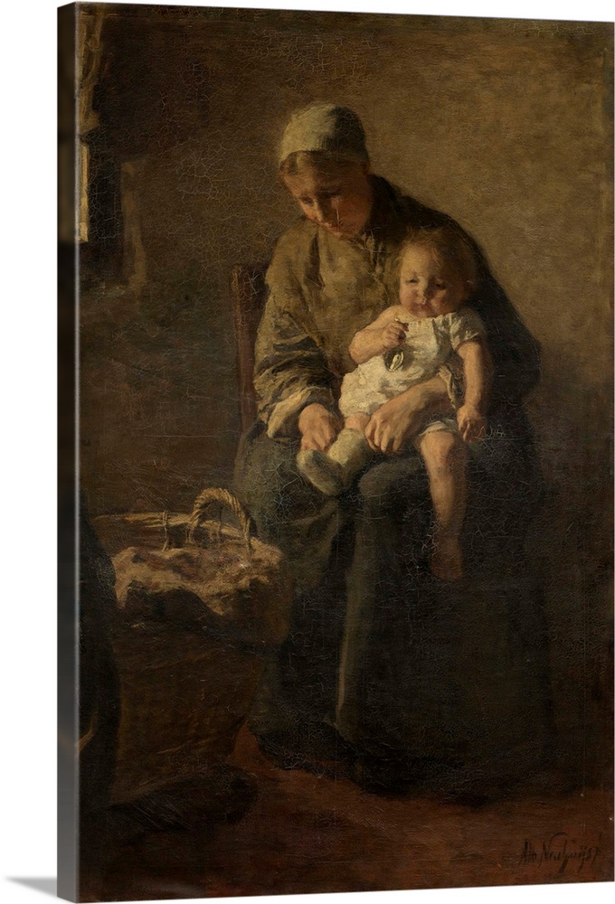 Mother with her Child, by Albert Neuhuys, c. 1880-99. Dutch painting, oil on canvas. A mother sits on a chair with her bab...