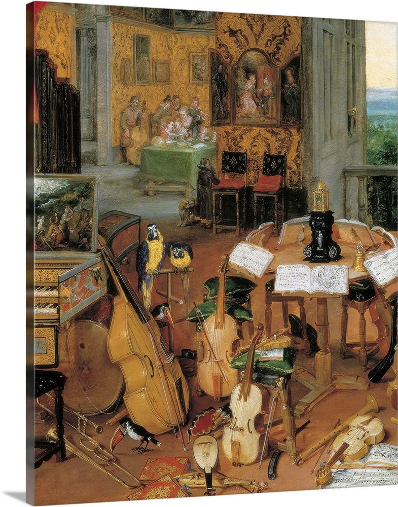 Breugel, Jan, The Elder, called Velvet Bruegel (1568-1625). Hearing. 1617 - 1618. Detail of the musical instruments. On th...