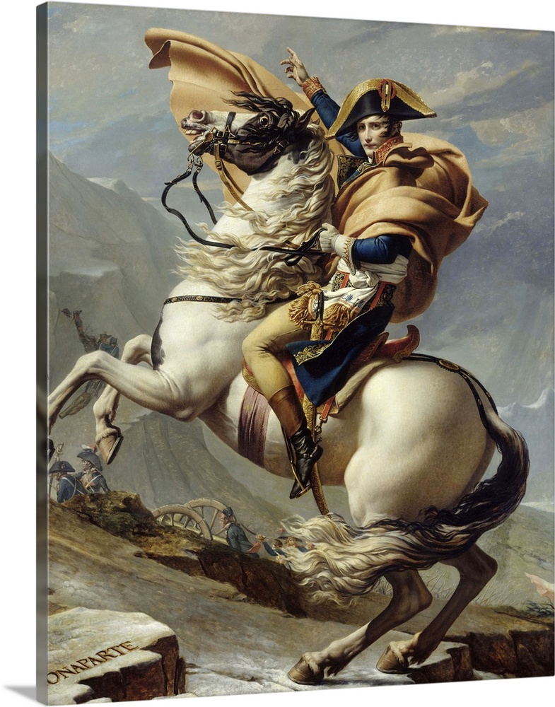 1416 , Jacques Louis David (1748-1825), French School. Napoleon (1769-1821) Crossing the Alps at the St Bernard Pass, 20th...