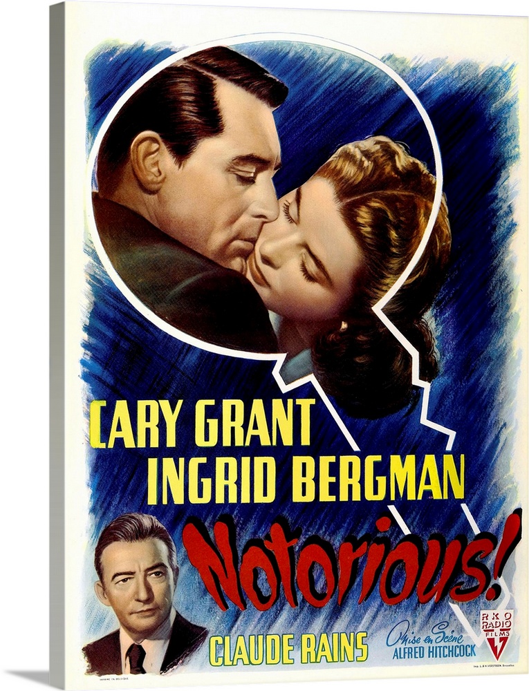 Notorious, Top From Left: Cary Grant, Ingrid Berman, Bottom Left: Claude Rains On Belgian Poster Art, 1946.