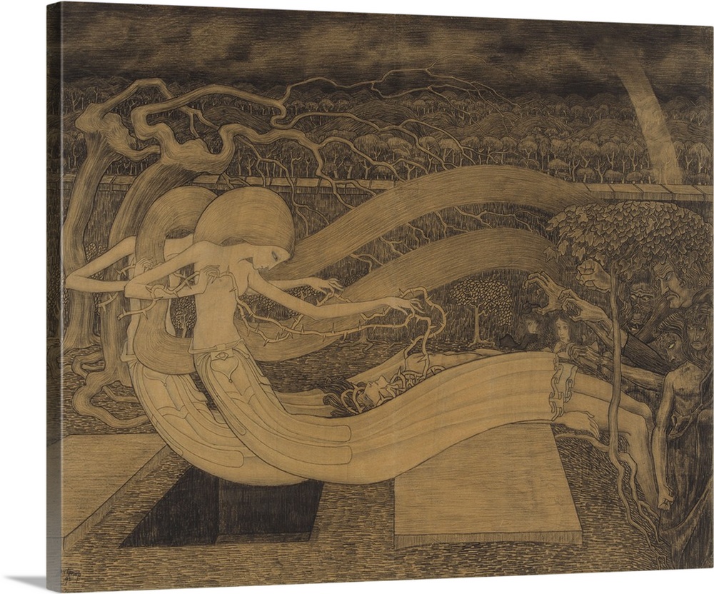 O Grave, Where is Thy Victory?, but Jan Toorop, 1892, Dutch drawing, chalk on paper. Death, the monster with figures on le...