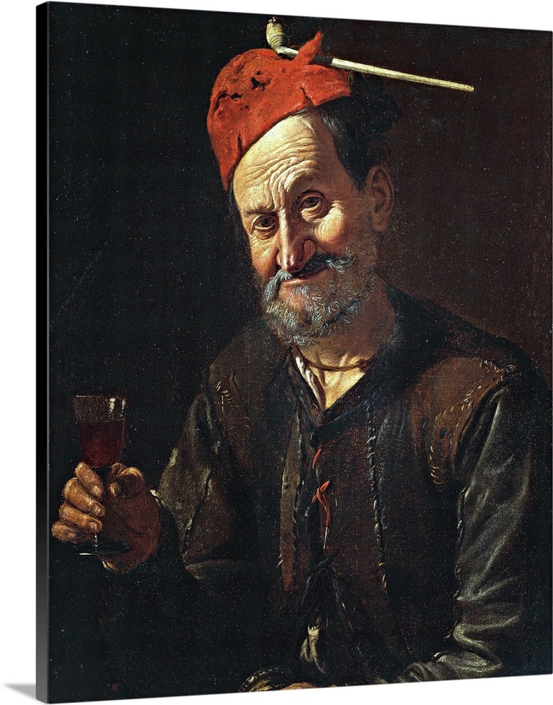 Italy, Lombardy, Milan, Castello Sforzesco, Civic Collections of Ancient Art. Whole artwork view. Smiling old man toasting...