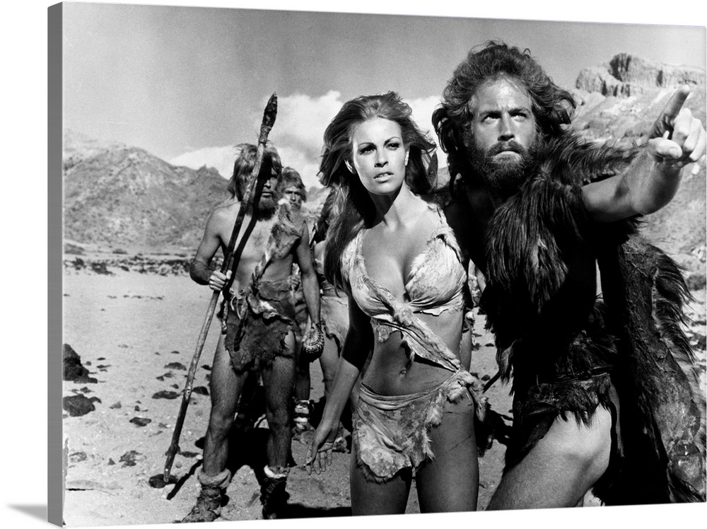ONE MILLION YEARS, B.C., from left, front, Raquel Welch, John Richardson, 1966.