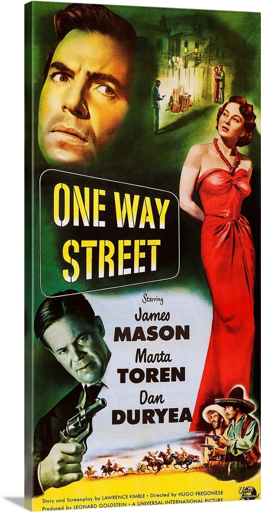 ONE WAY STREET, US poster, from left: James Mason (top left), Marta Toren (right), Dan Duryea (bottom left), 1950