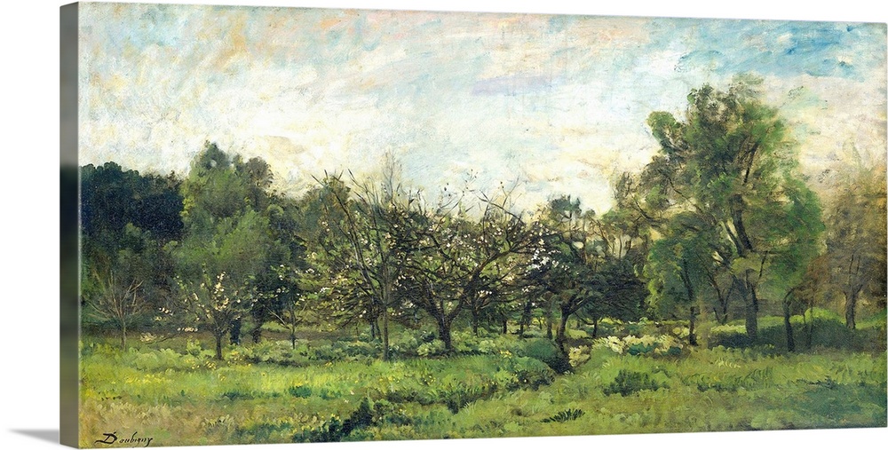 Orchard, by Charles Fran?ois Daubigny, c. 1865-69, French painting, oil on canvas. Barbizon school realist landscape with ...