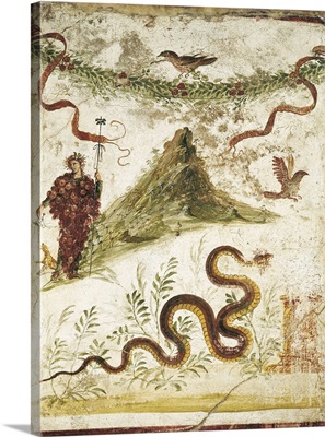 Painting of the atrium of the Centenary. Bacchus and Vesuvius