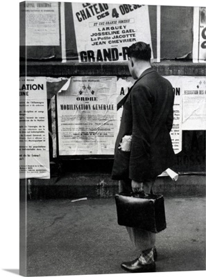 Paris, 1939, Young Man Reads Posters about Military Mobilization, World War II
