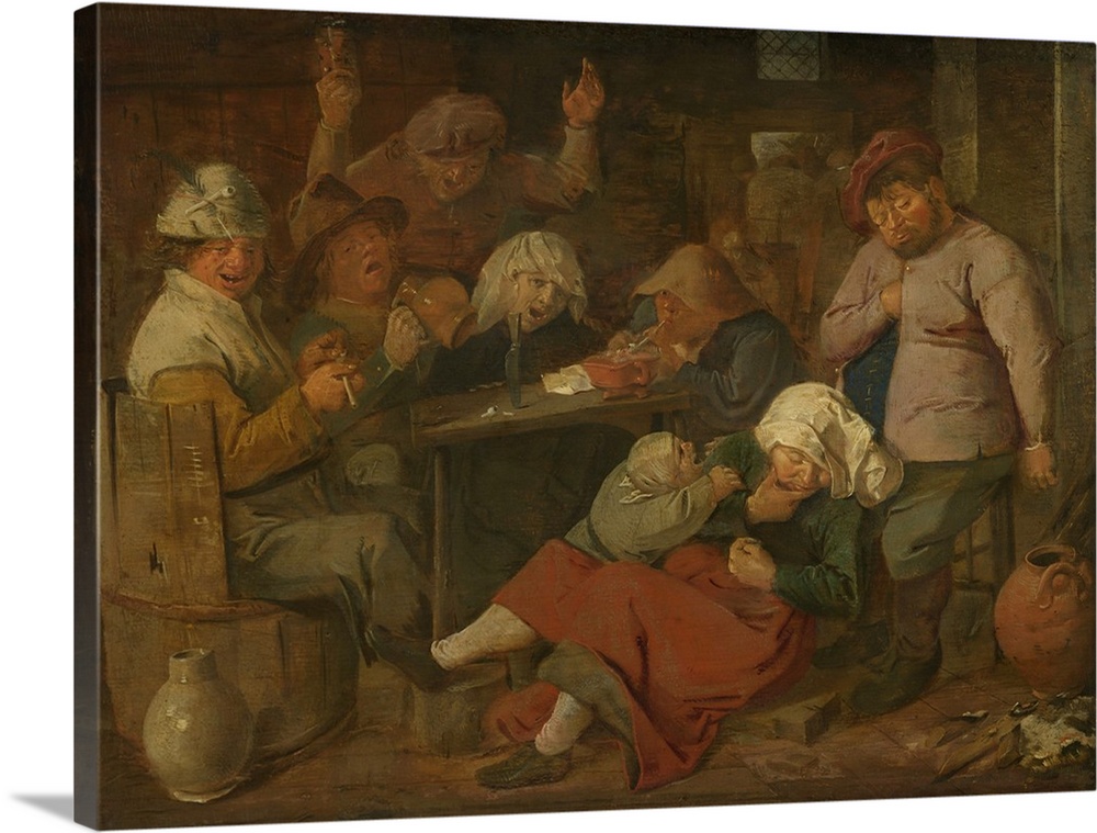 Peasant Drinking Bout, by Adriaen Brouwer, 1620-30, Flemish painting, oil on panel. Also known as, 'Farmers; Drink Party'....