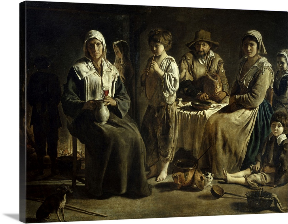 3965, Louis Le Nain, French School. Peasant Family in an Interior. Oil on canvas, 1.13 x 1.59 m. Paris, musee du Louvre. C...