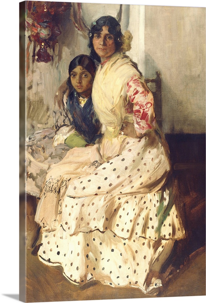 Pepilla the Gypsy and Her Daughter, by Joaquin Sorolla y Bastida, 1910, Spanish painting, oil on canvas. Pepilla sits with...
