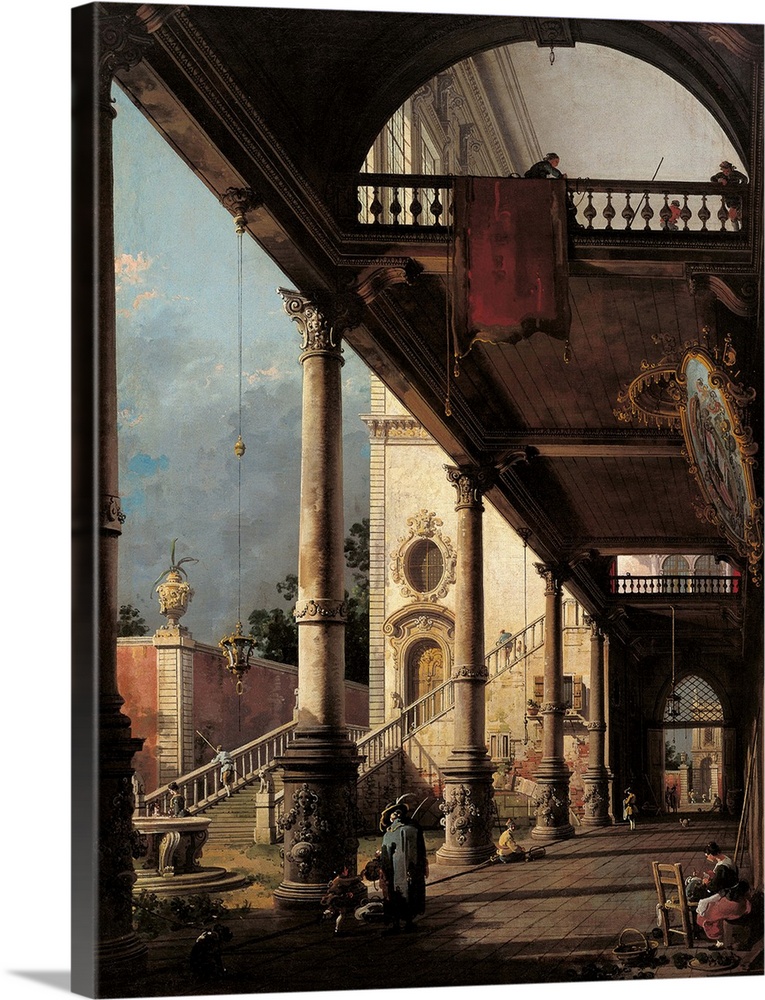 Perspective with Portico, by Giovanni Antonio Canal known as Canaletto, 1765, 18th Century, oil on canvas, cm 130 x 92 - I...