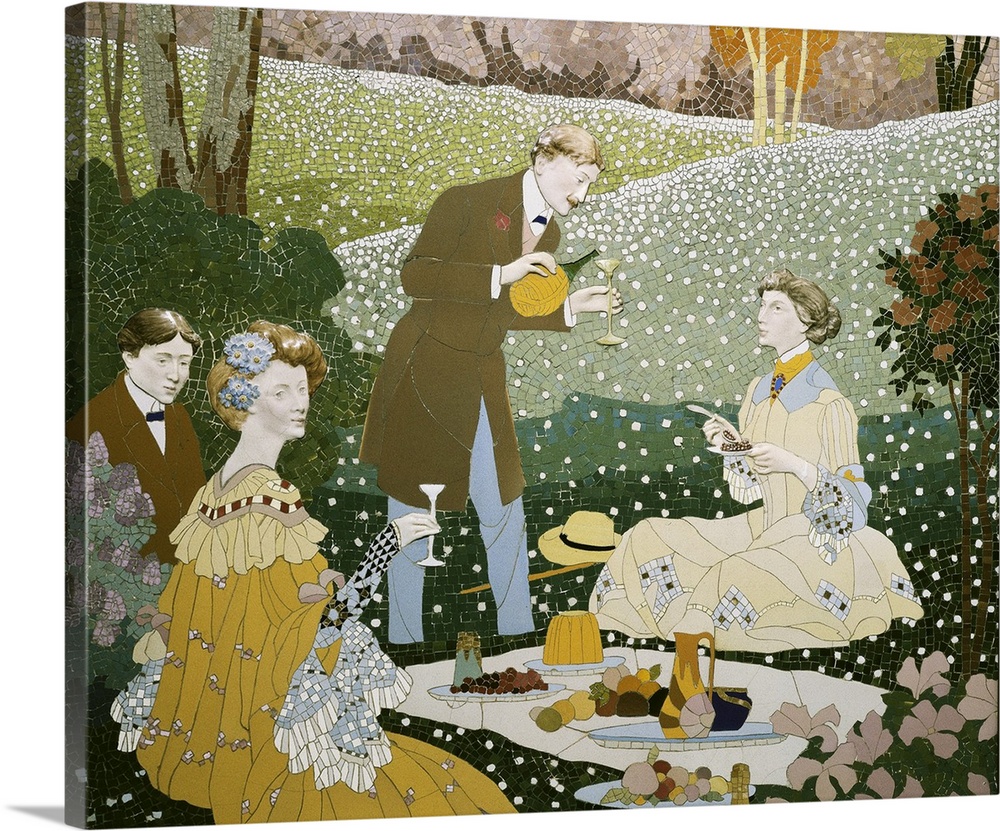 PEY I FARRIOL, Josep (1875-1956). Picnic in countryside. Decorative panel. c. 1905 - 1906. Detail of a decorative soffit. ...