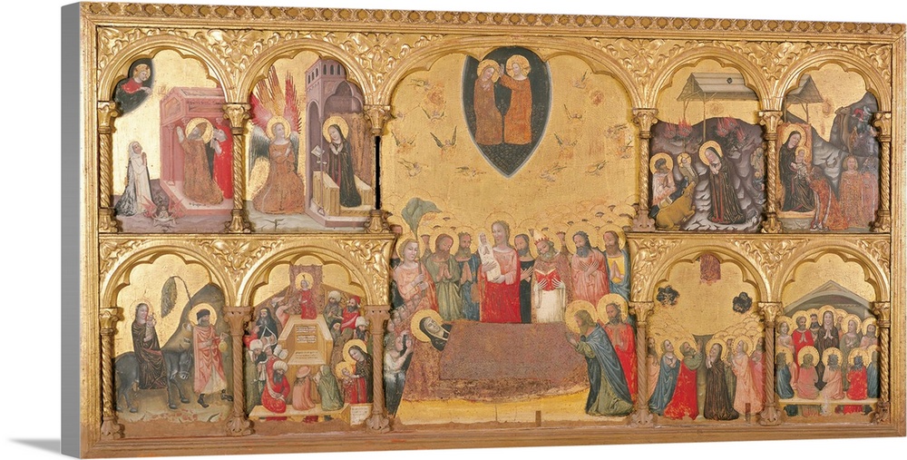 Polyptych of the Domitio Virginis with Crowning of the Virgin, St Gregory Praying at Trajans Sepulcher, Annunciation, Nati...