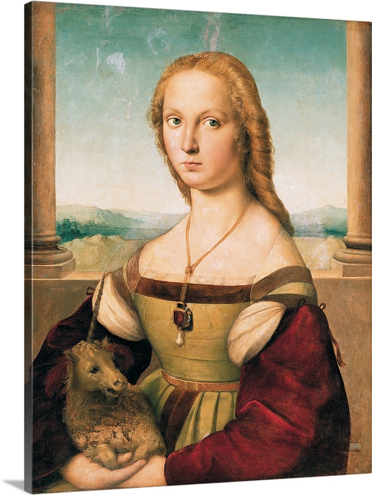 Portrait of a Young Woman (Lady with a Unicorn), by Raffaello Sanzio, 1505 - 1506, 16th Century, oil on panel transferred ...