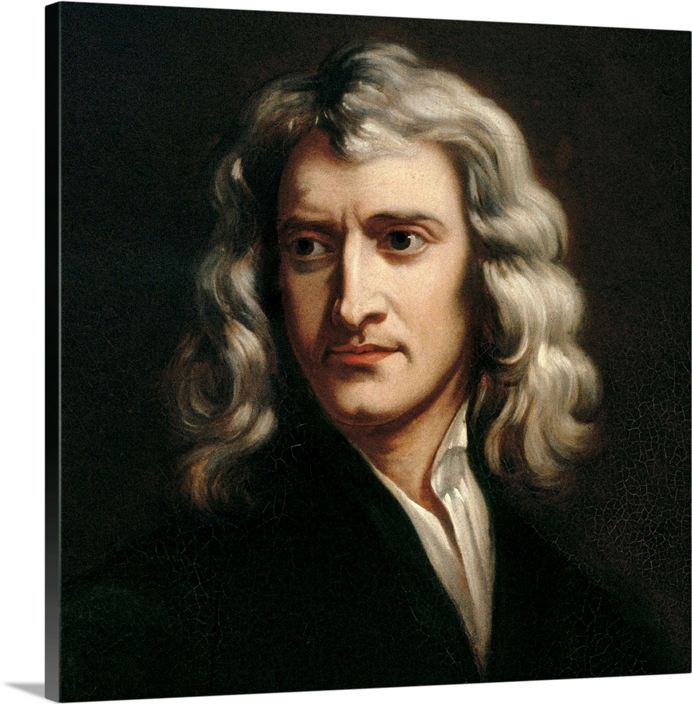 BARLOW, Thomas Oldham (1824-1895). Portrait of Isaac Newton. 1863. Detail of the portrait of Isaac Newton based on a work ...