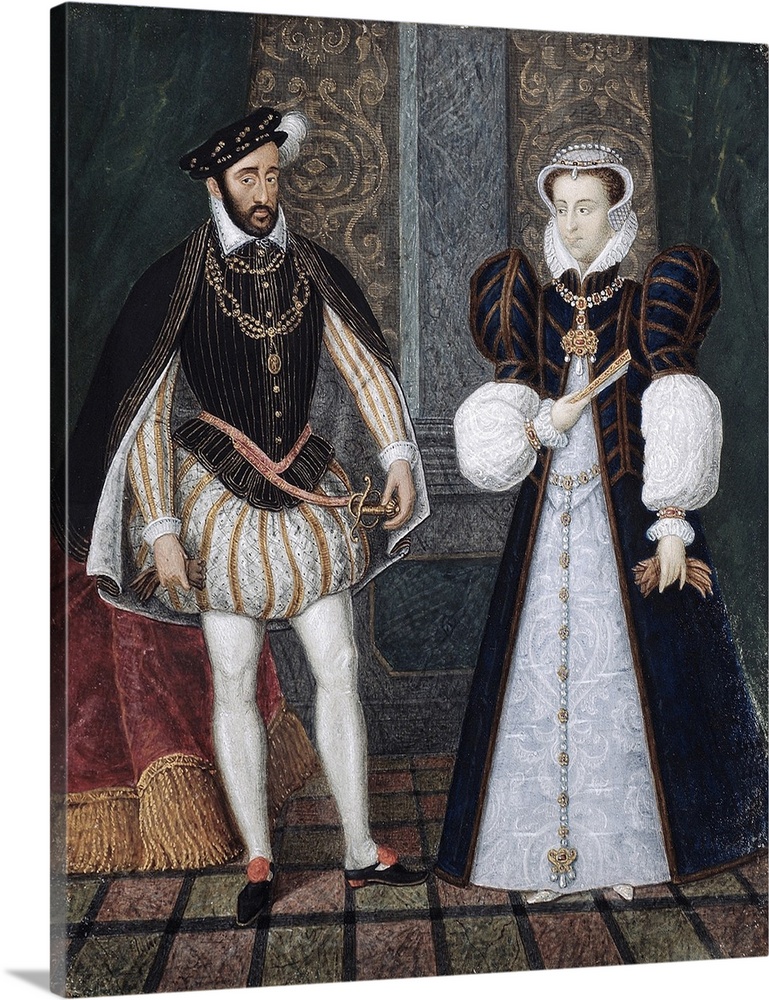 1919 , French School. Full-length Portrait of King Henry II of France (1519-1559) and Catherine de' Medici (1519-1589). An...
