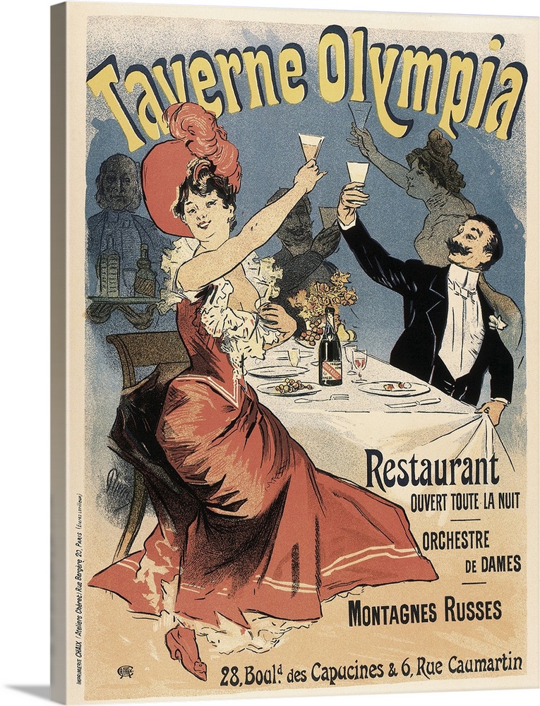 Advertising of restaurant Taverne Olympia in Paris by Jules Cheret (1836-1932).  Originally printed in 1899.