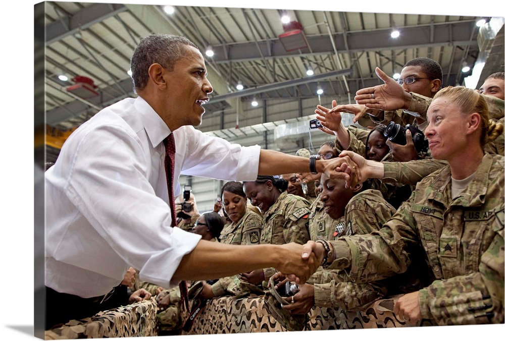 President Barack Obama greets U.S. troops at Bagram Air Field, Afghanistan. May 1, 2012.