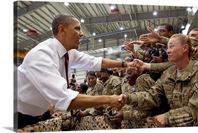 President Barack Obama greets U.S. troops