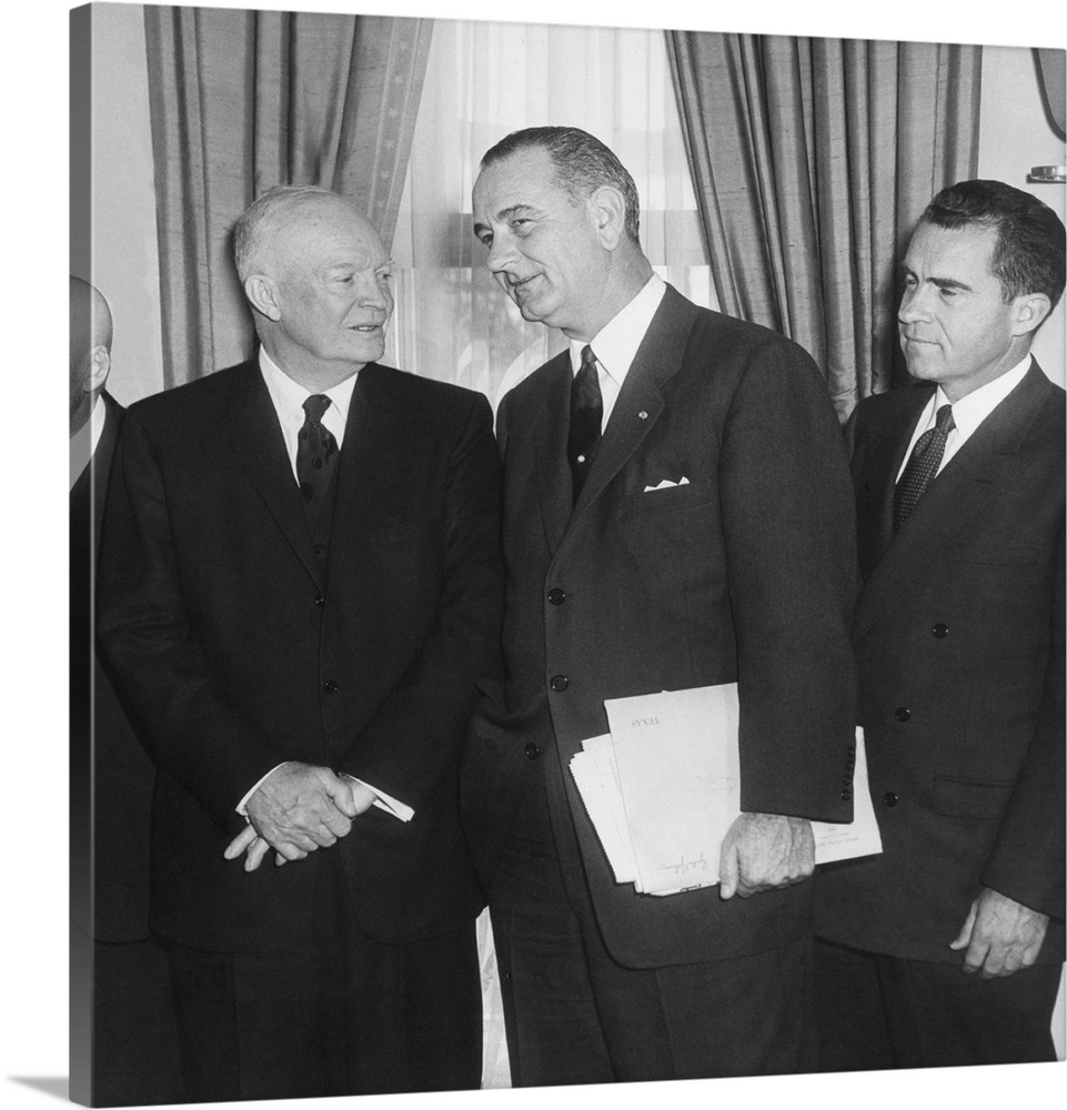 President Eisenhower and future Presidents Lyndon Johnson and Richard Nixon. White House Oval Office,  March 6, 1959. John...