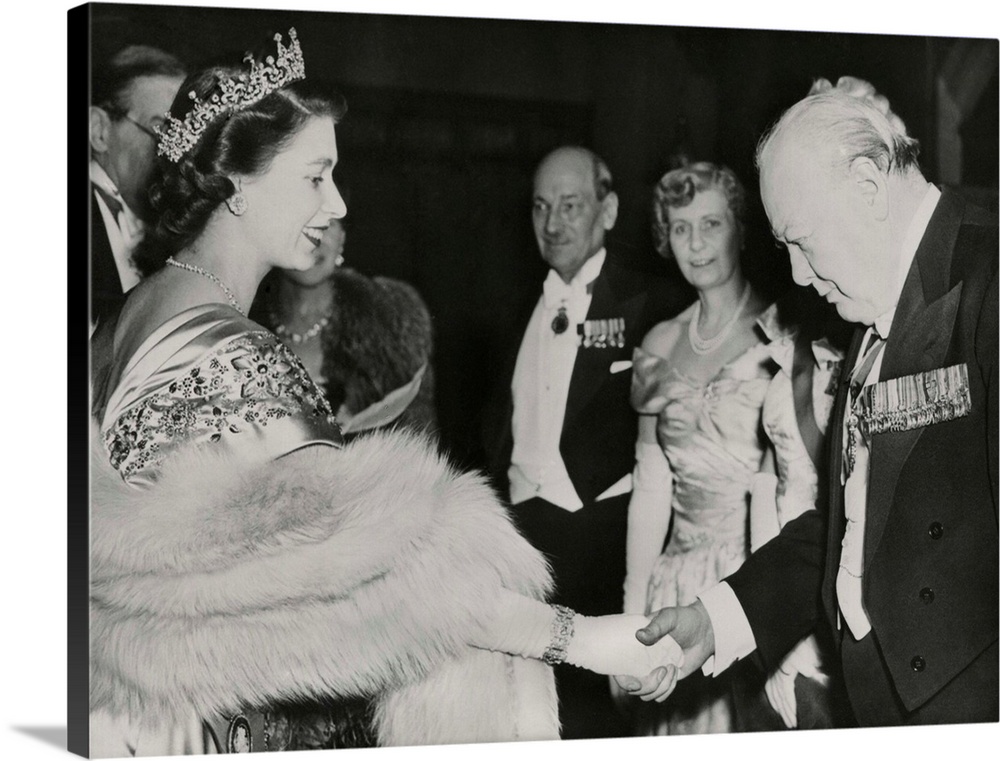 Princess Elizabeth welcomes Winston Churchill and Prime Minister Clement Atlee at Guildhall. The former and current Prime ...