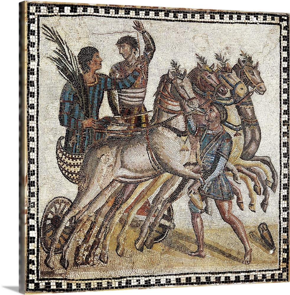 Quadriga race, early Roman mosaic
