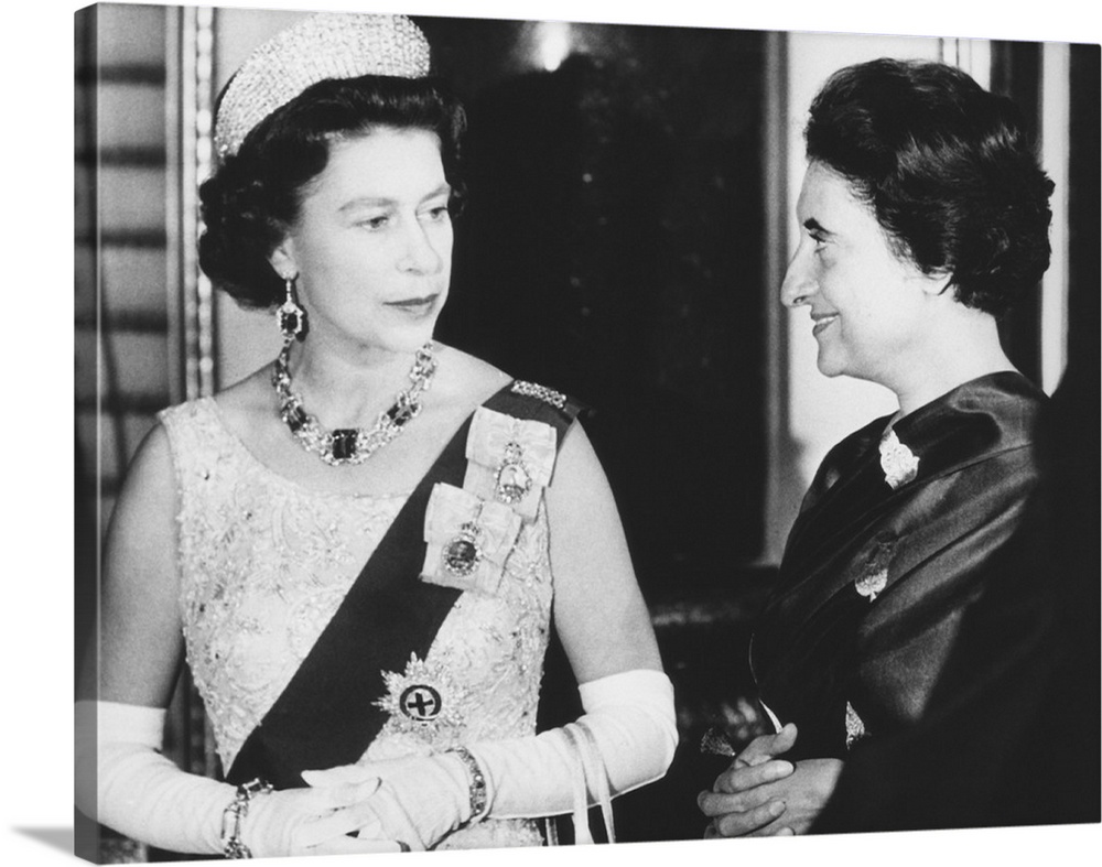 Queen Elizabeth with Indian Prime Minister Indira Gandhi at Buckingham Palace. They were attending a reception for Commonw...