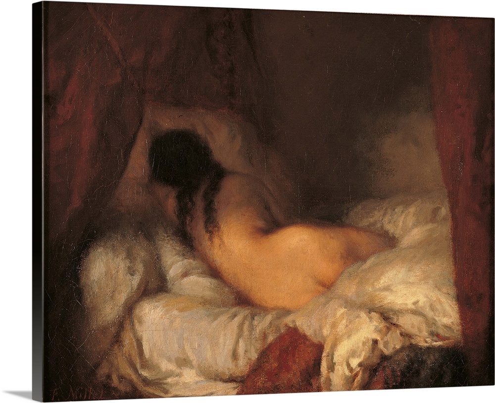 Reclining Female Nude, by Jean-Franois Millet, 1844 - 1845, 19th Century, oil on canvas, cm 33 x 41 - France, Ile de Franc...
