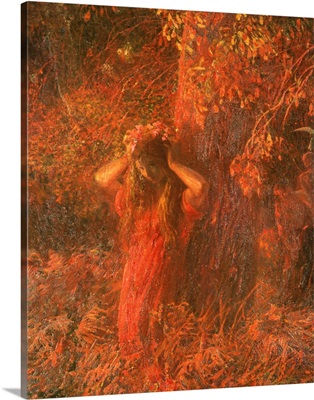 Red Nymph (Girl In A Wood Wears  Flower Crown), By Plinio Nomellini, 1900