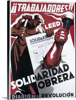 Republican Spanish Civil War Poster, Workers, Read Workers Solidarity